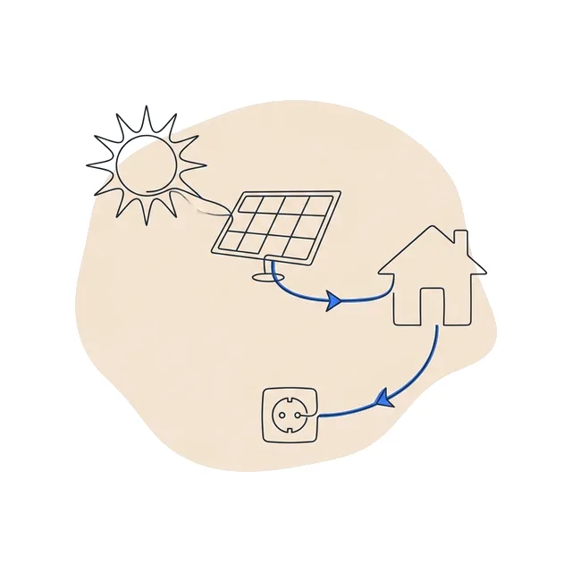Panneau solaire alimentant une maison et une prise